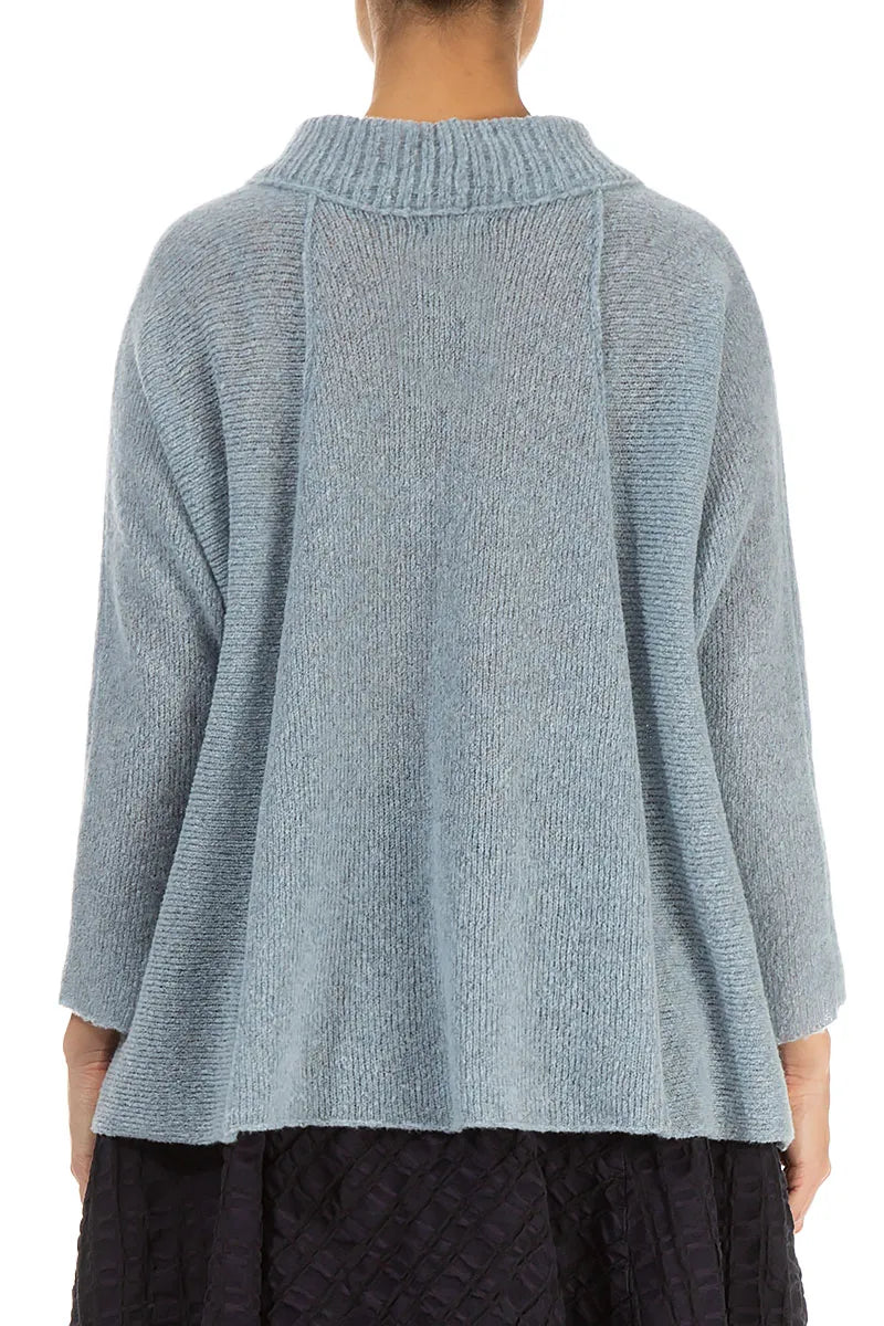 Ribbed Neck Silver Blue Wool Sweater 2
