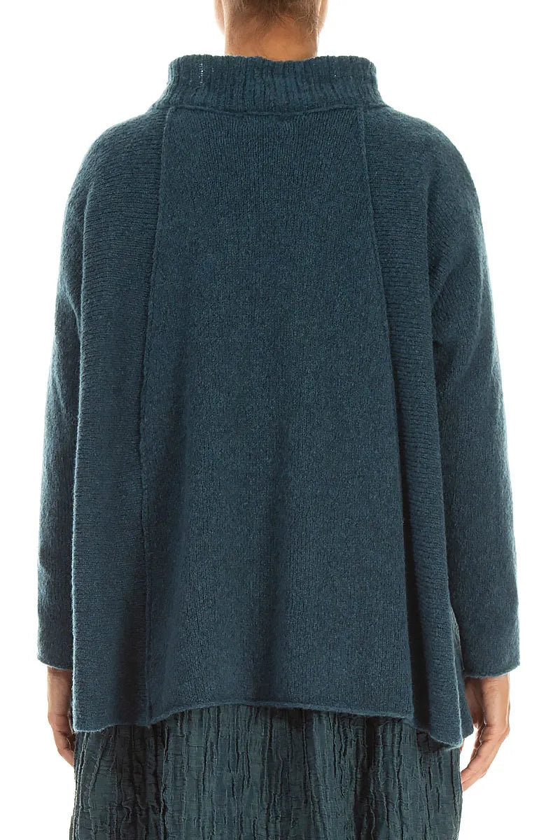 Pull en laine bleu sarcelle à col côtelé