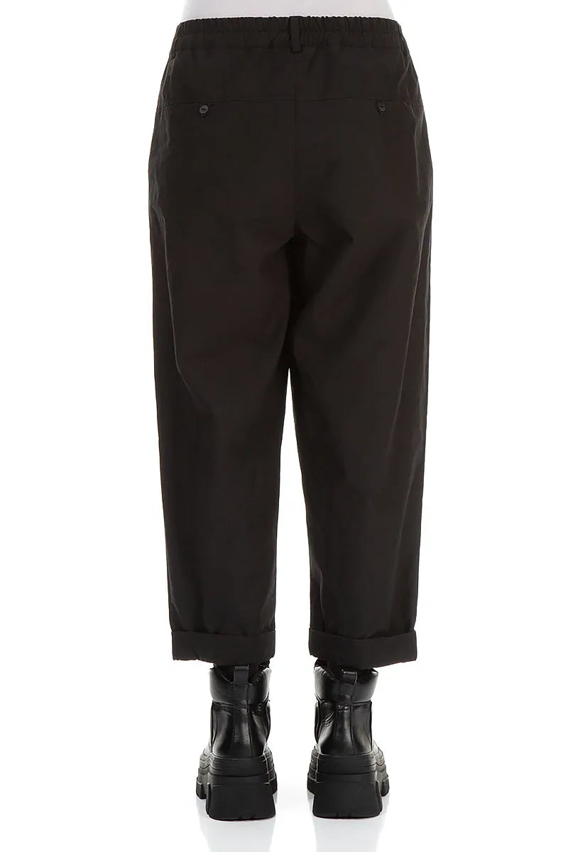 Roll Up Black Cotton Twill Trousers 2