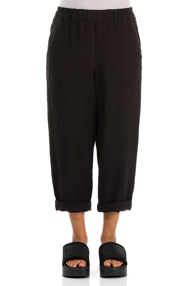 Roll Up Black Linen Trousers