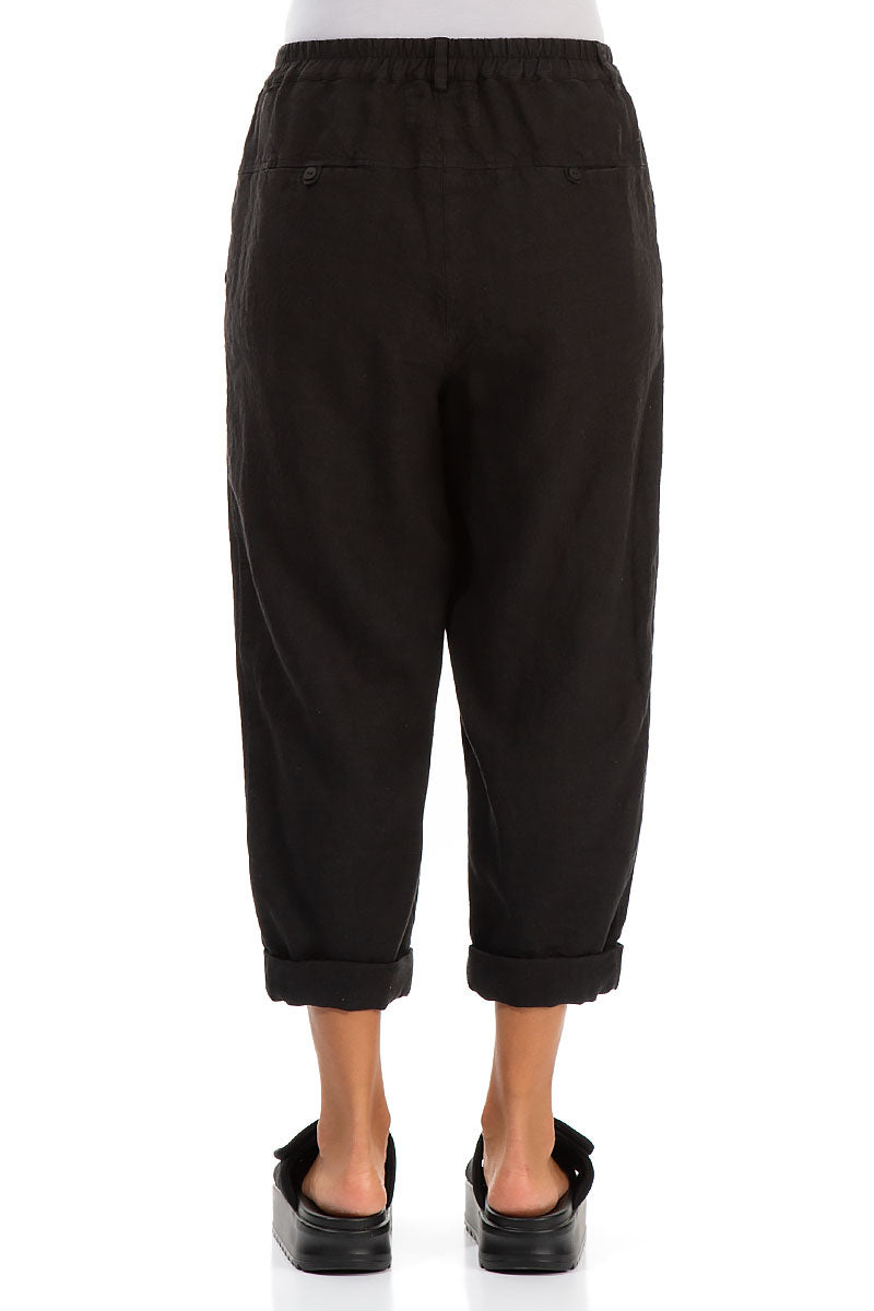 Roll Up Black Linen Trousers