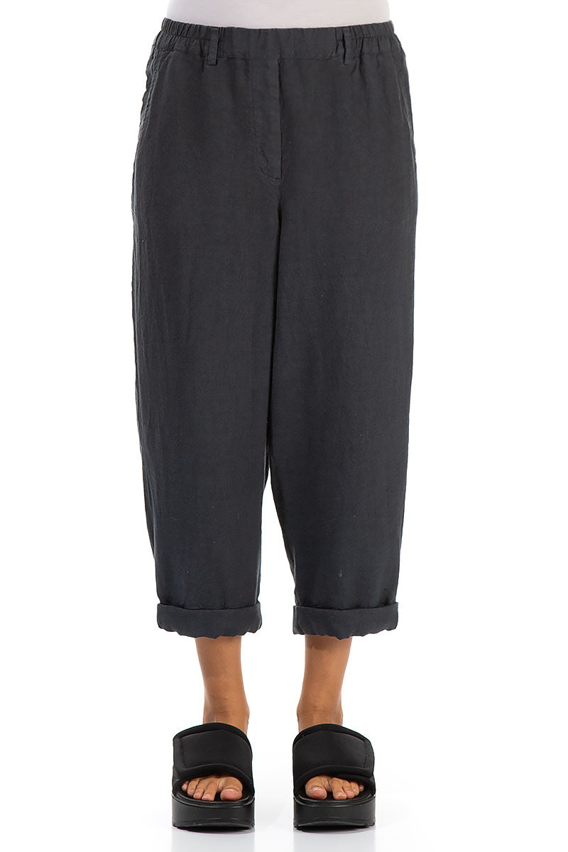 Roll Up Graphite Linen Trousers