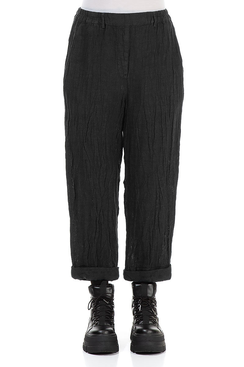 Roll Up Graphite Mélange Linen Trousers 1