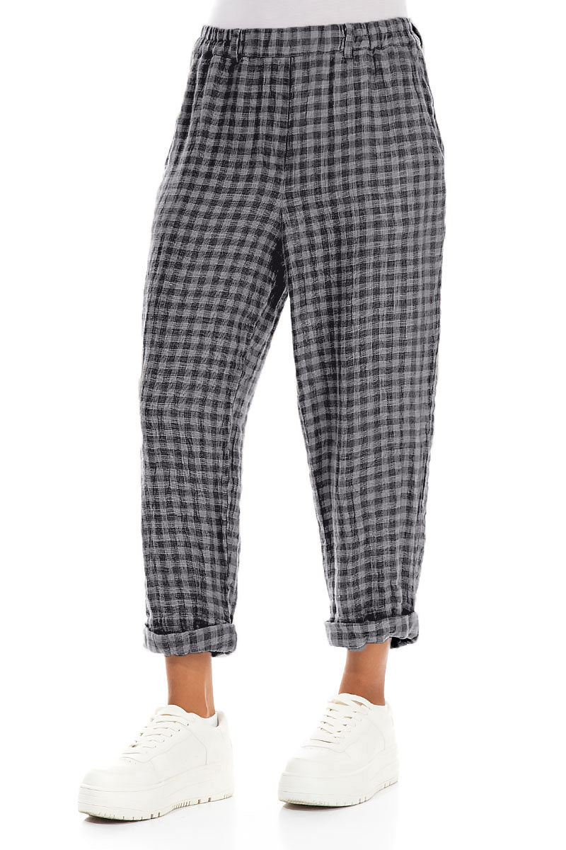 Roll Up Grey Check Linen Trousers 3