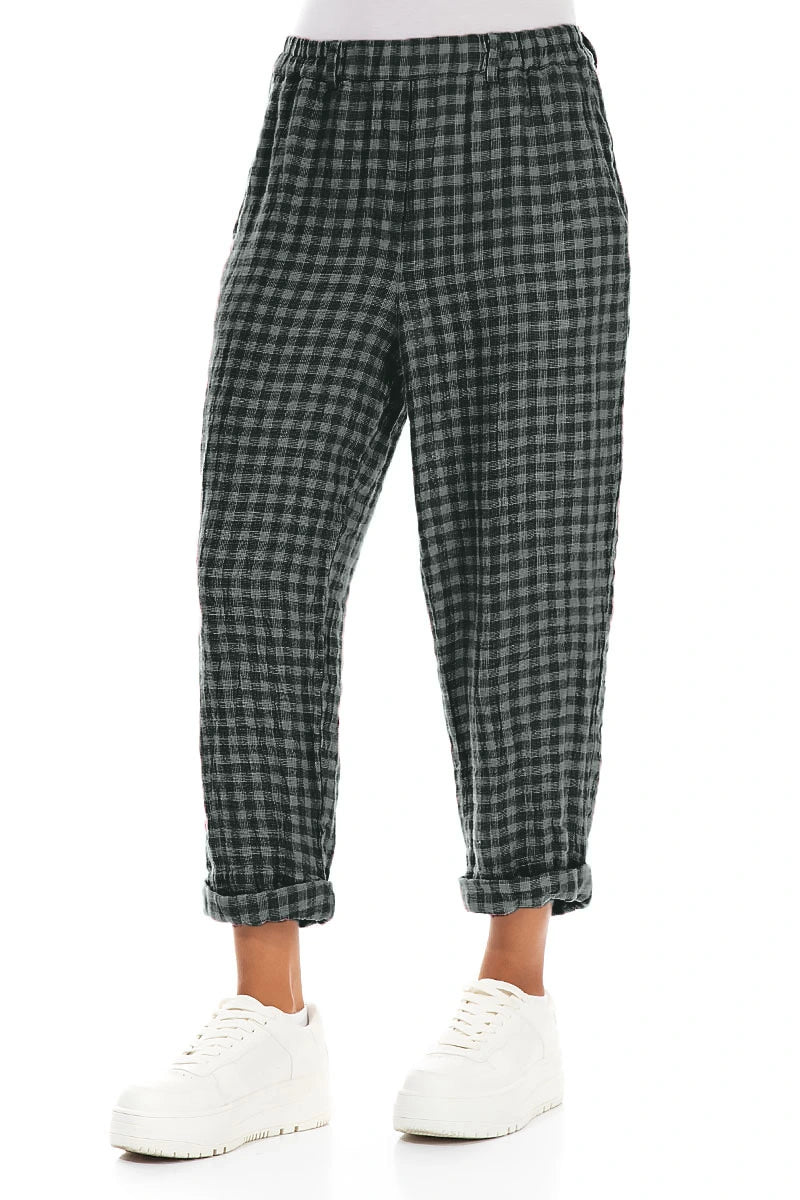 Roll Up Sage Check Linen Trousers 3