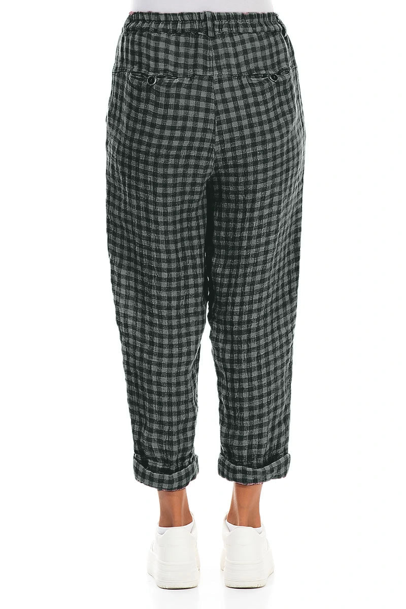 Roll Up Sage Check Linen Trousers 2