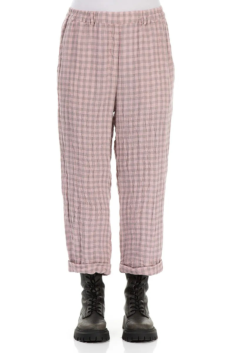 Roll Up Pink Check Linen Trousers 1