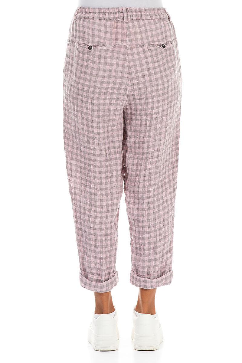 Roll Up Pink Check Linen Trousers 2