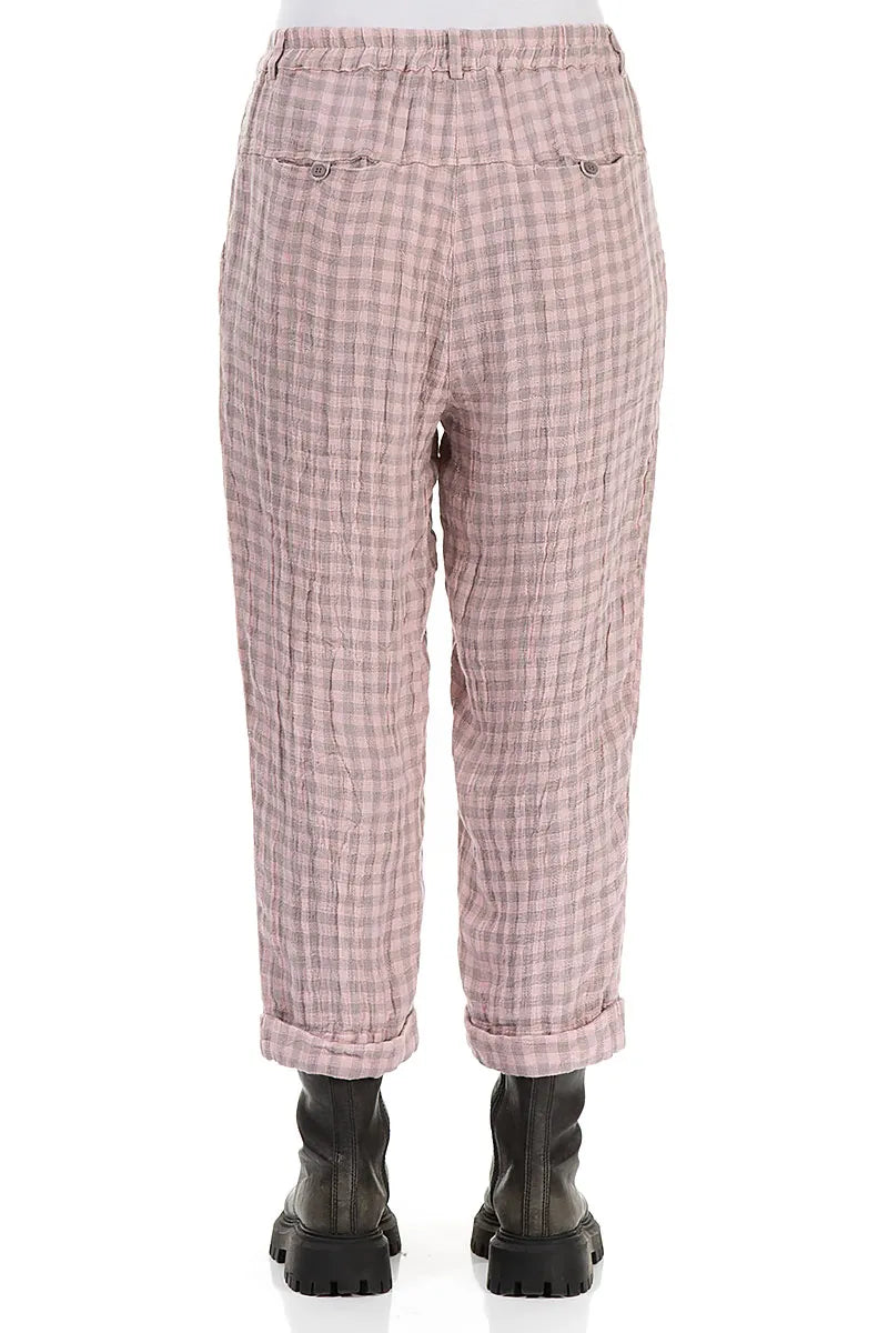 Roll Up Pink Check Linen Trousers 2