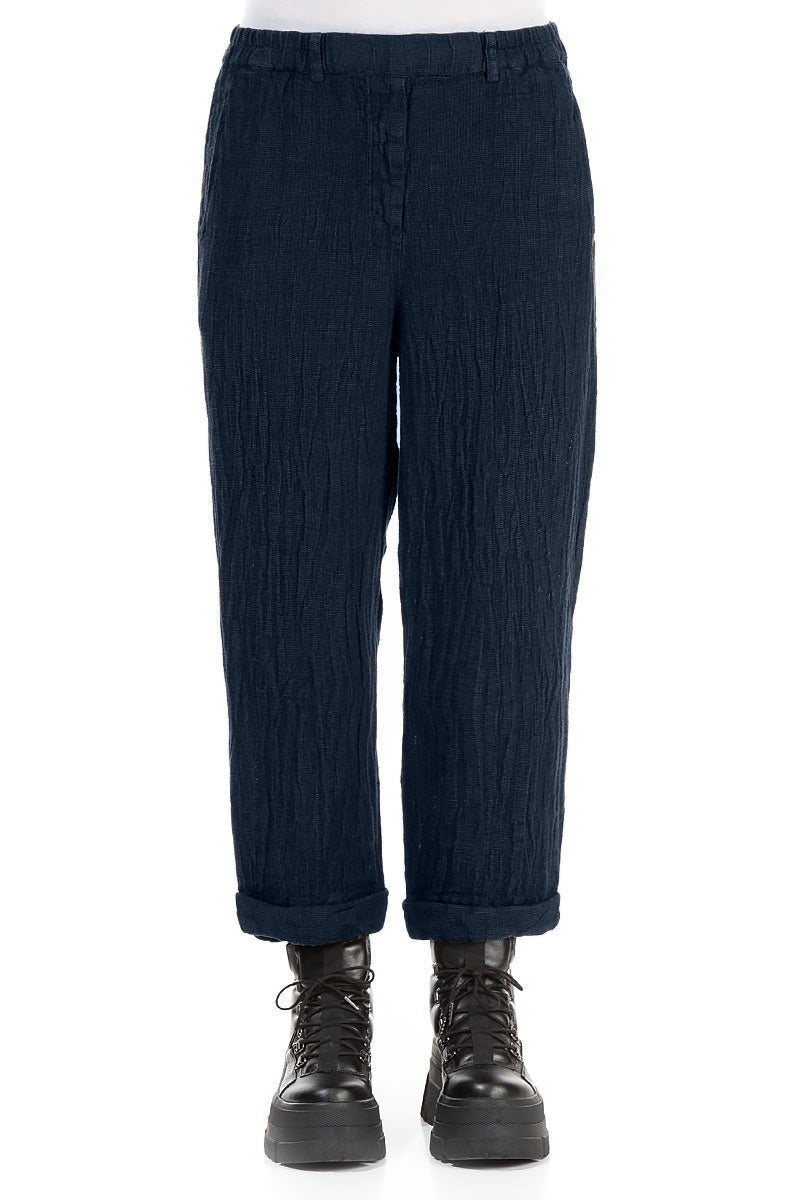 Roll Up Royal Blue Mélange Linen Trousers 1