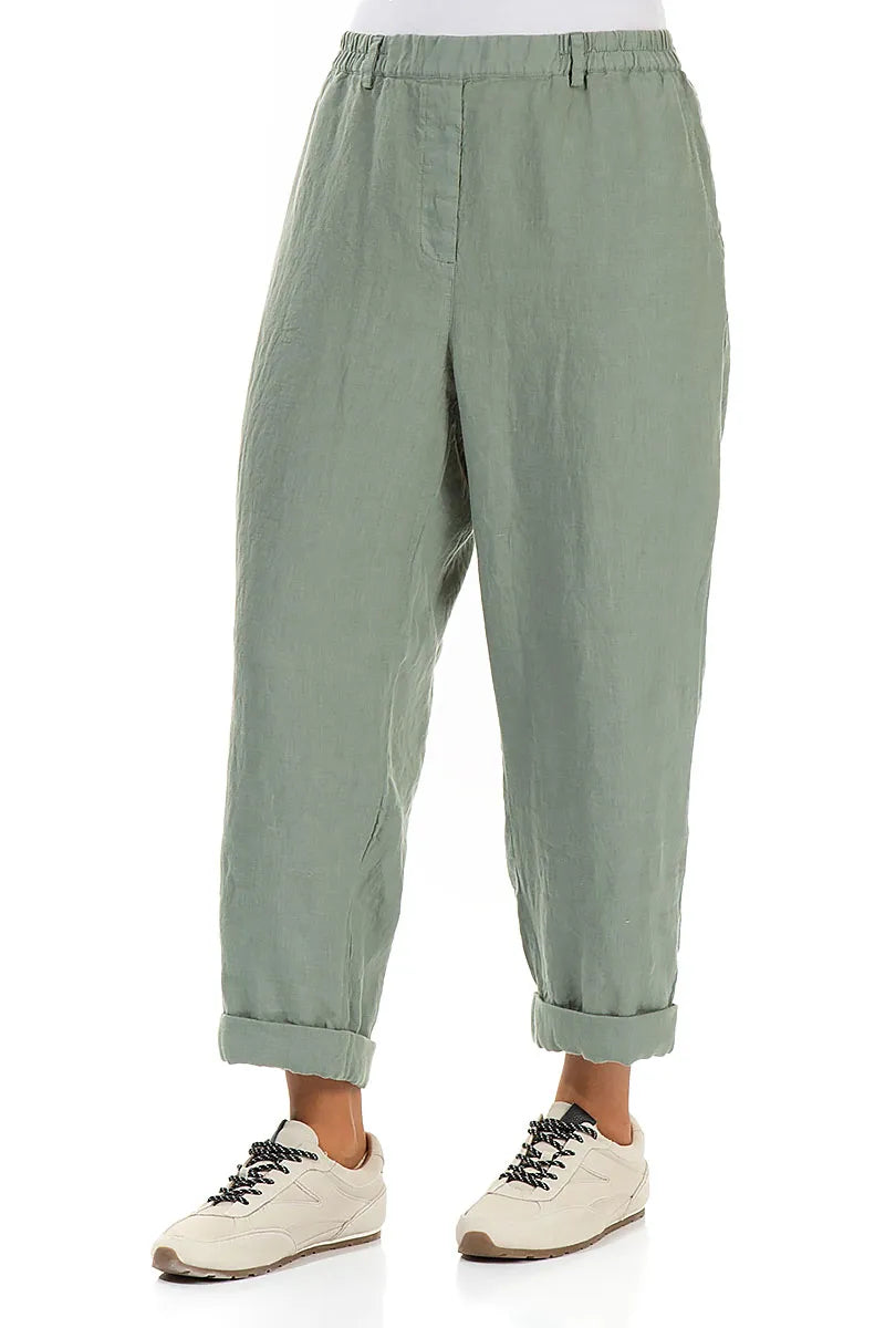 Roll Up Sage Linen Trousers