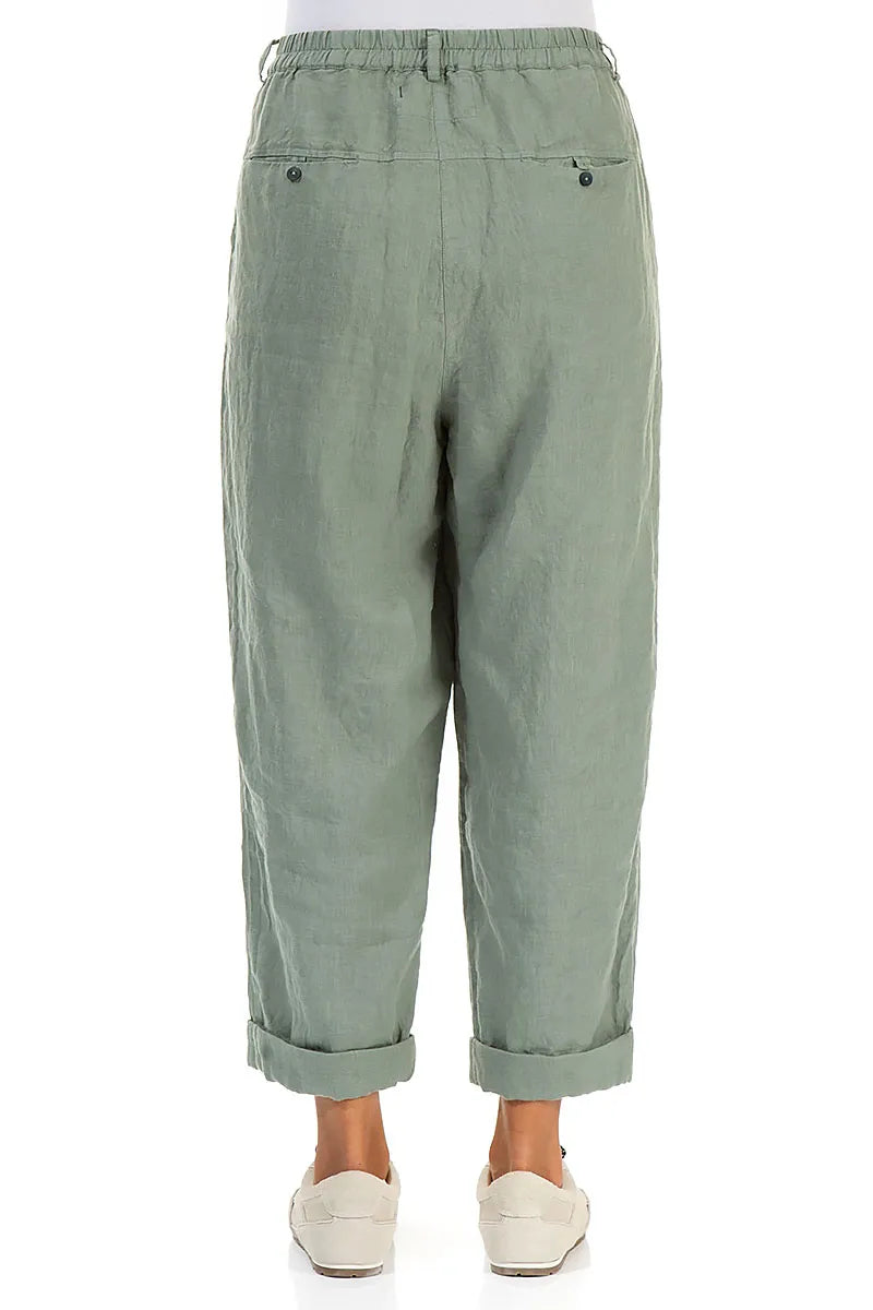 Roll Up Sage Linen Trousers