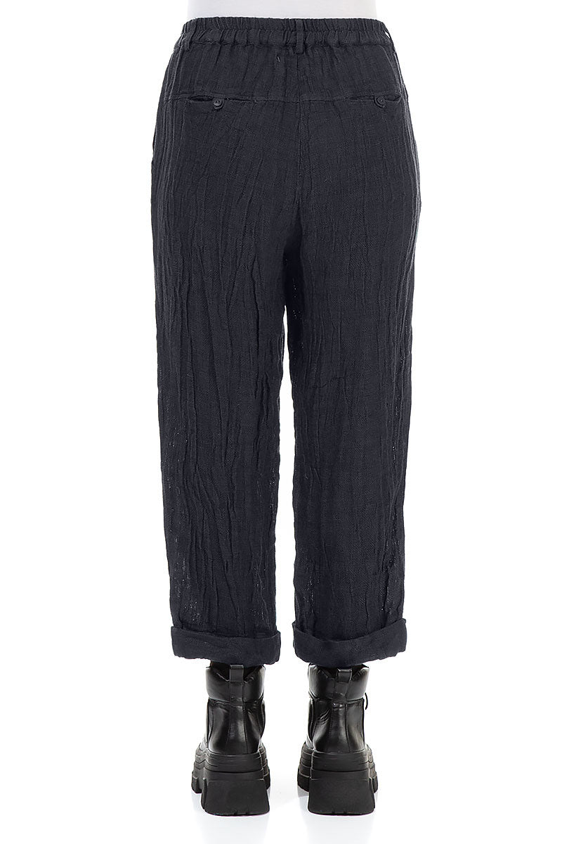 Roll Up Slate Blue Mélange Linen Trousers 2