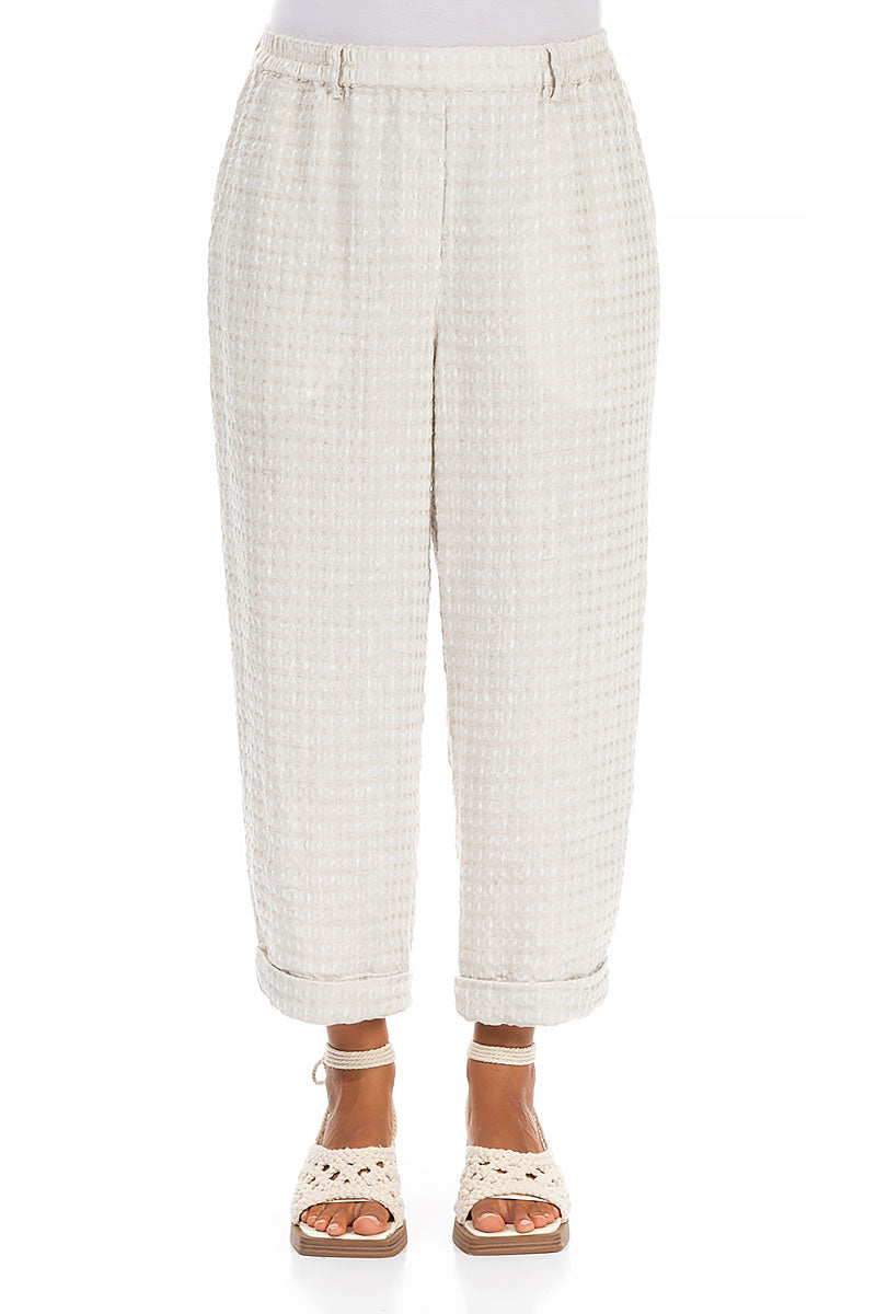 Roll Up Textured Natural Linen Trousers