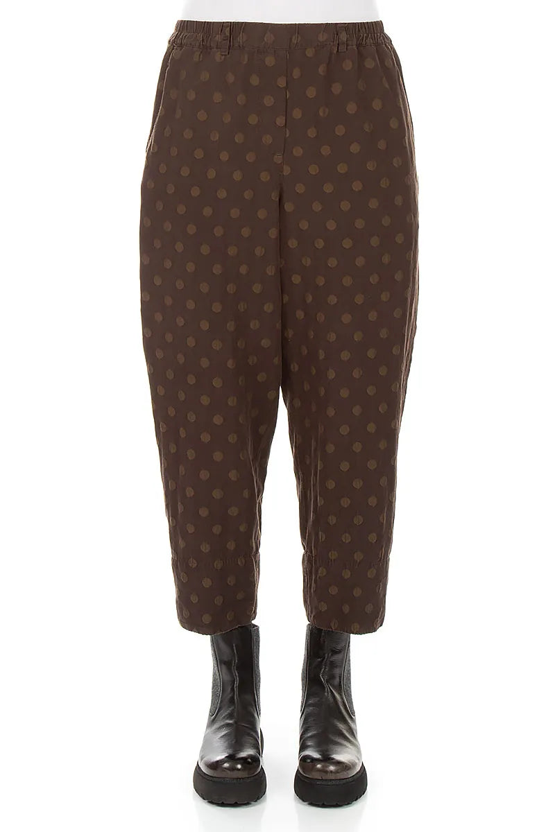 Roll Up Truffle Brown Dotty Silk Trousers 1