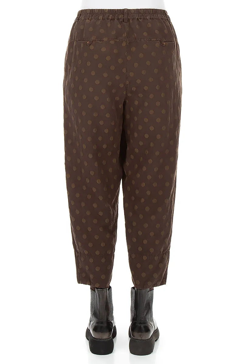 Roll Up Truffle Brown Dotty Silk Trousers 2
