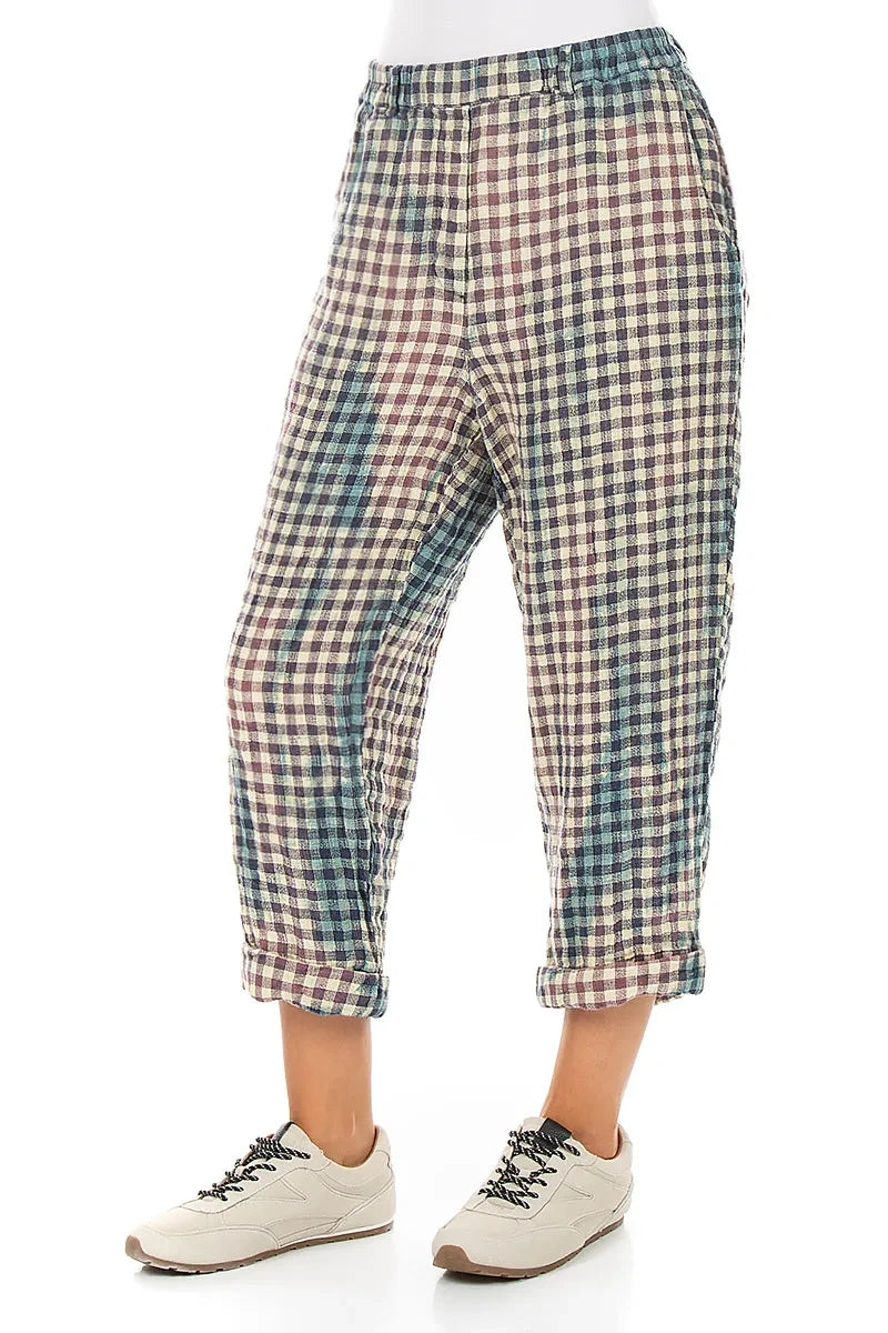 Roll Up Vintage Check Linen Trousers