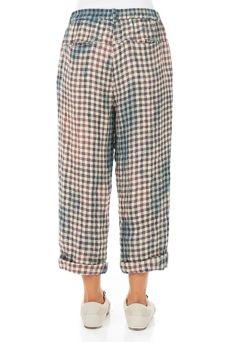 Roll Up Vintage Check Linen Trousers