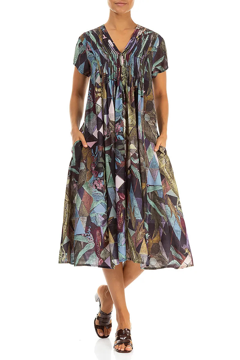 Romantic Art Mosaic Silk Bamboo Midi Dress 5