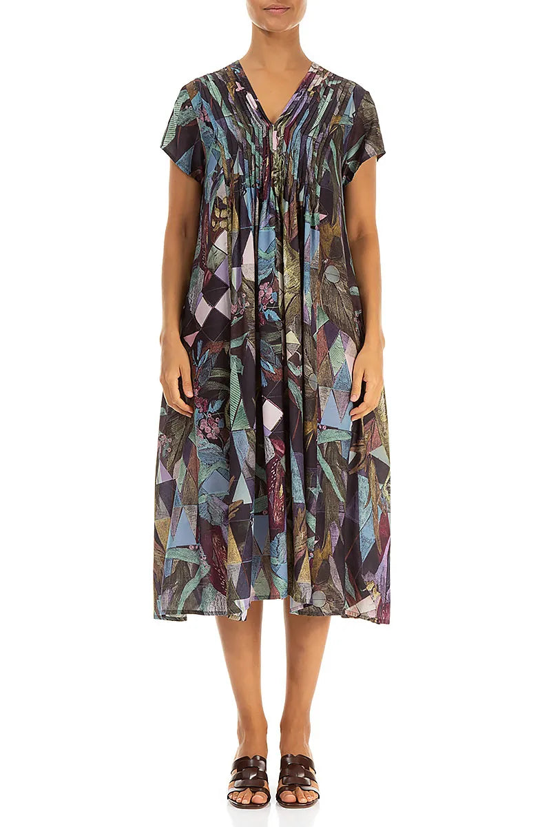 Romantic Art Mosaic Silk Bamboo Midi Dress 2