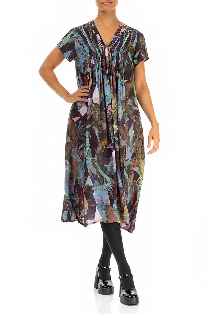 Romantic Art Mosaic Silk Bamboo Midi Dress 4