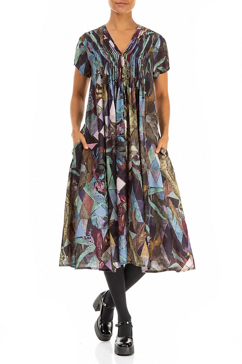 Romantic Art Mosaic Silk Bamboo Midi Dress 5