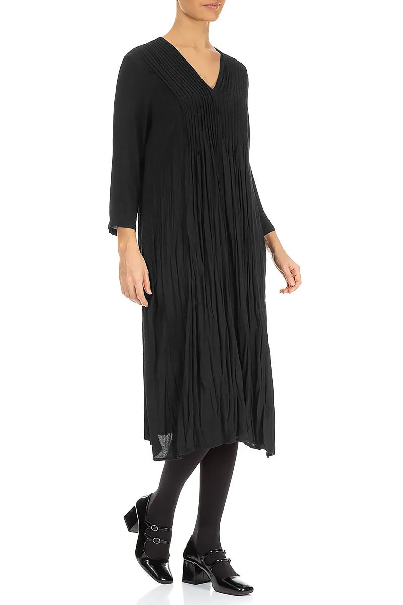 Romantic Black Crumpled Viscose Dress 3