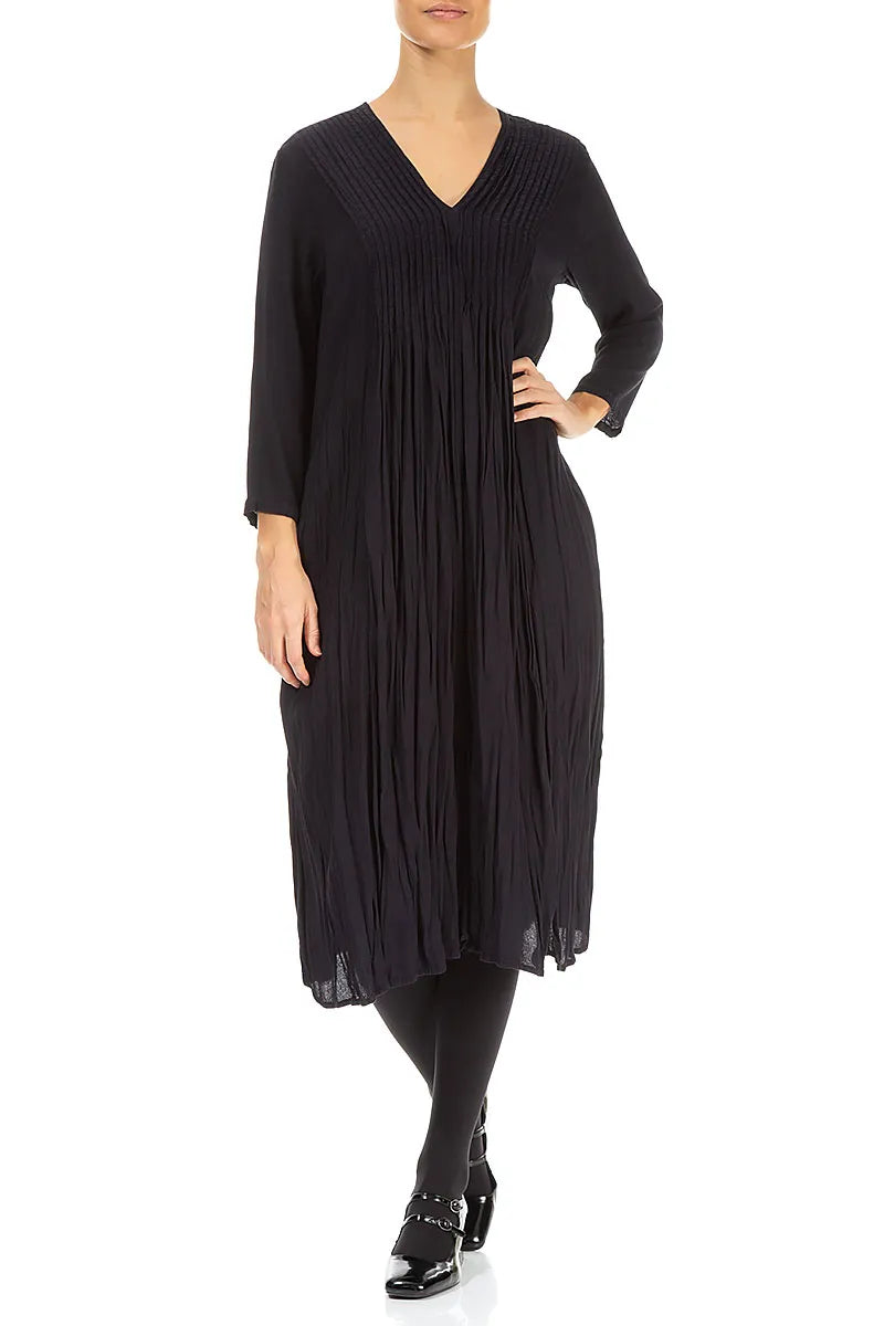 Romantic Black Crumpled Viscose Dress 4