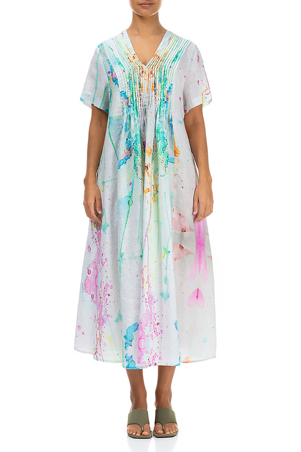 Romantic Artful Splash Linen Dress 1