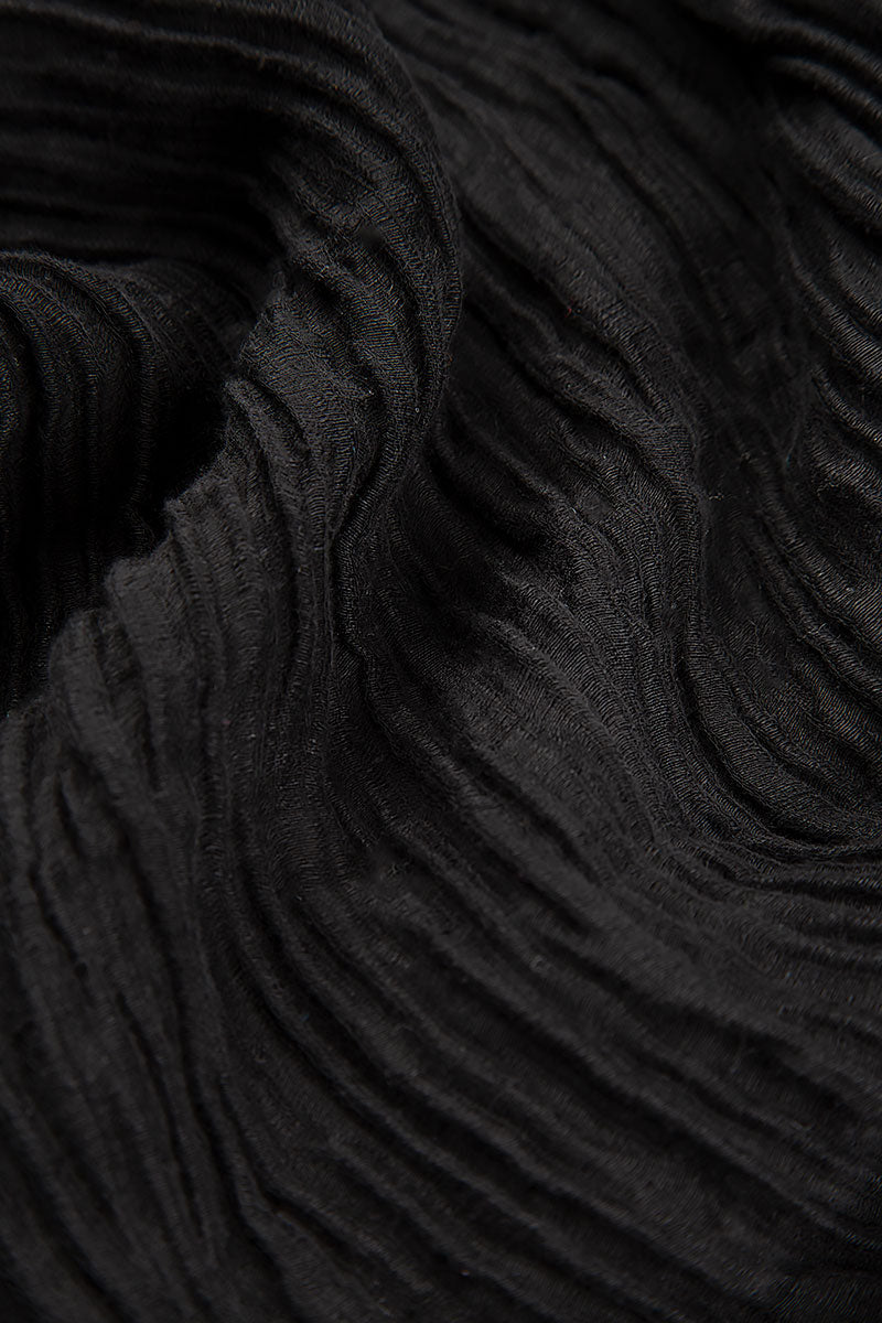 Romantic Crinkled Black Silk Midi Dress 5