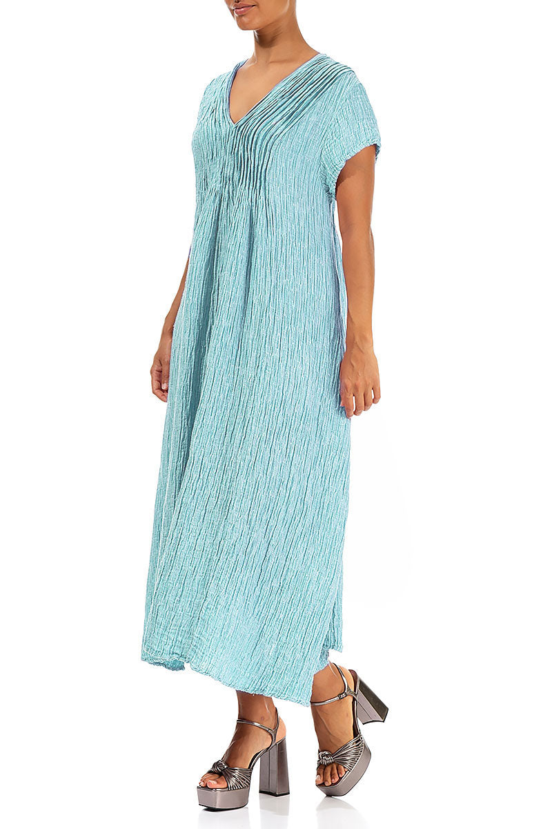 Romantic Crinkled Ice Blue Silk Dress