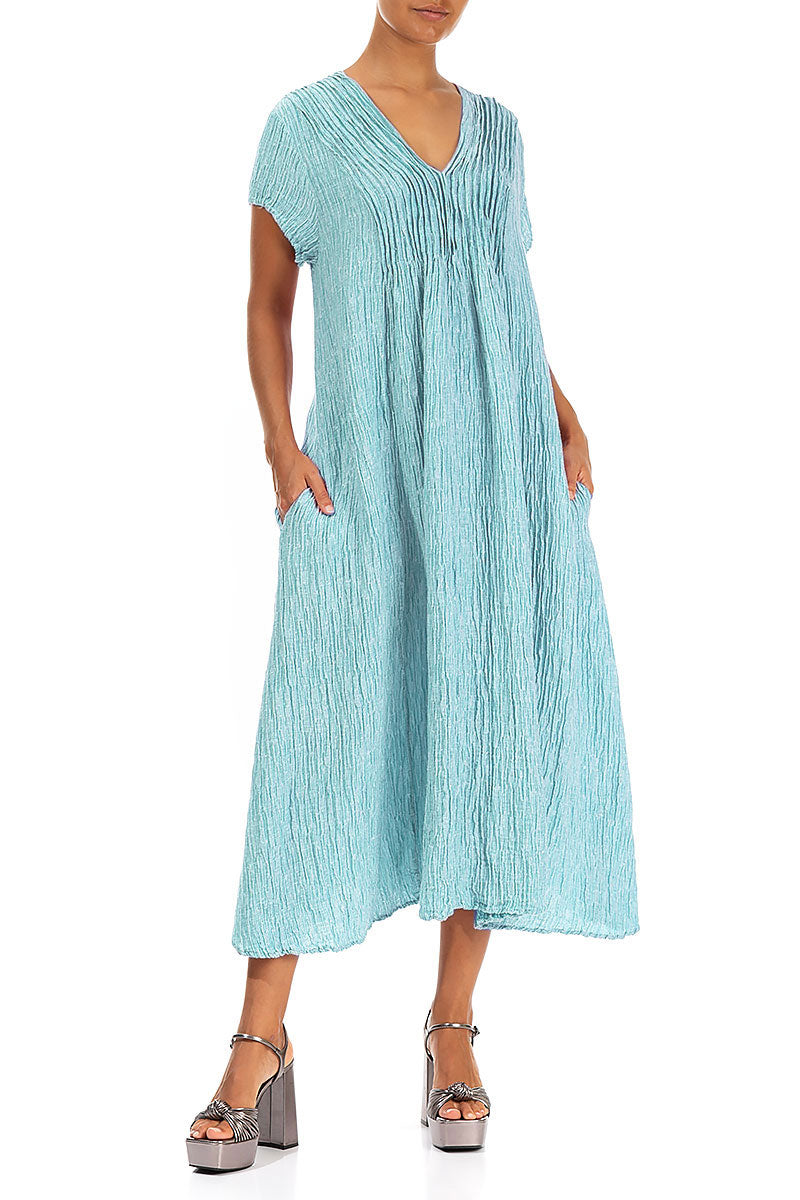 Romantic Crinkled Ice Blue Silk Dress