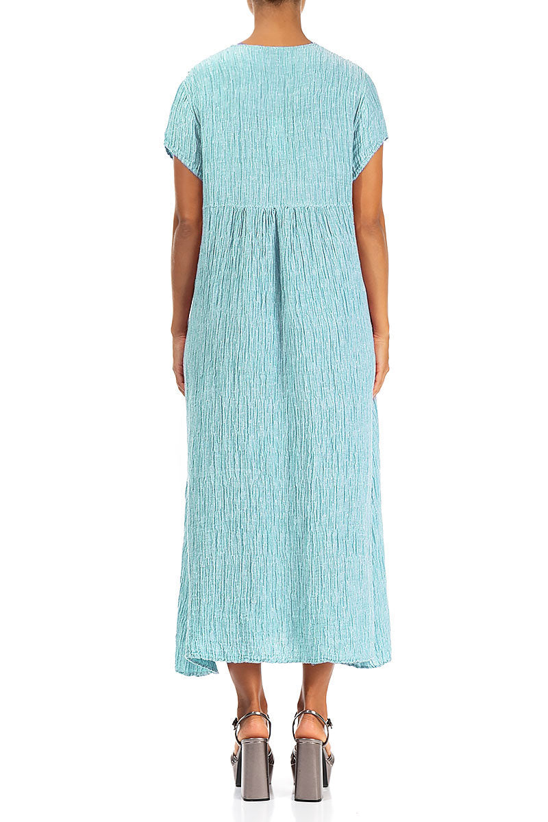 Romantic Crinkled Ice Blue Silk Dress
