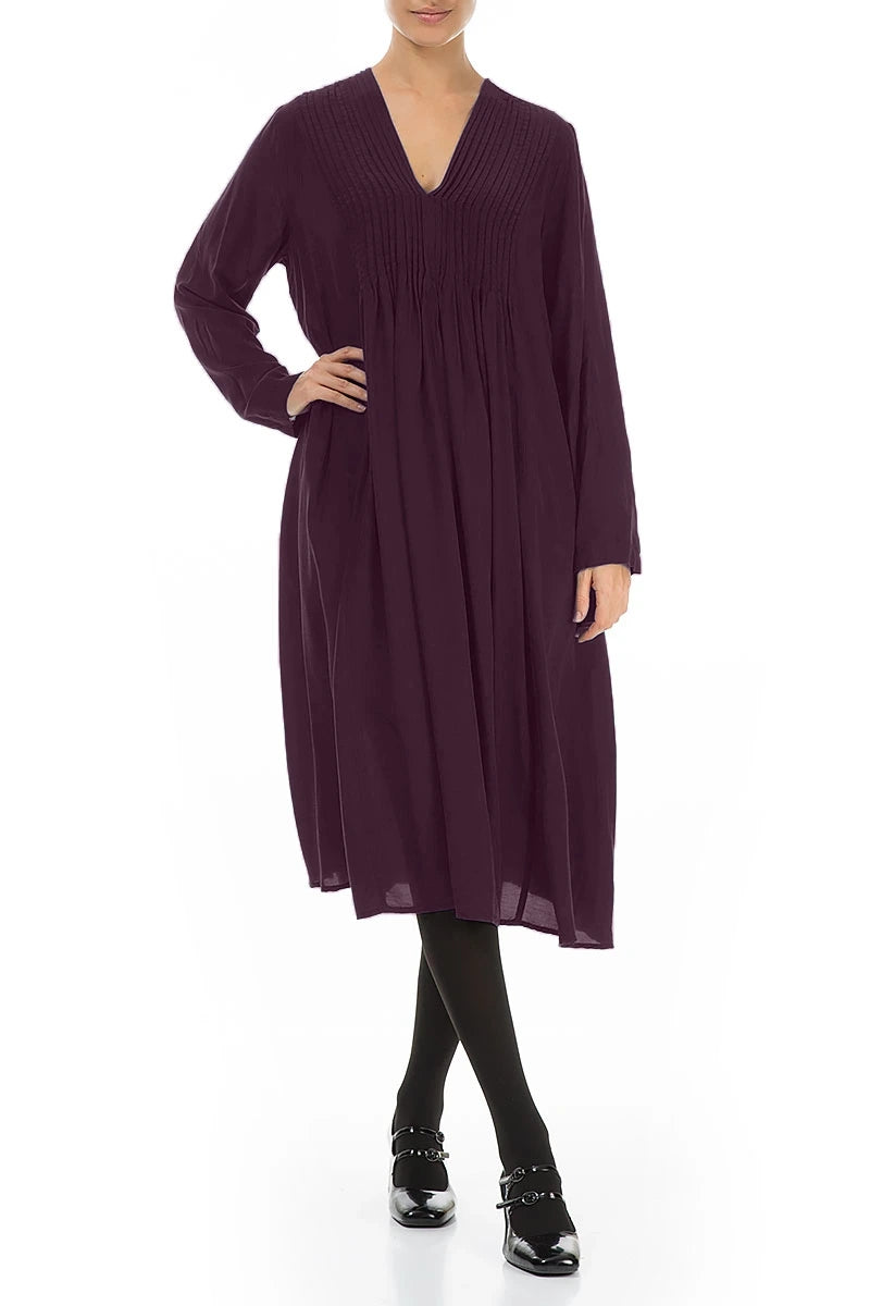 Romantic Deep Plum Silk Bamboo Midi Dress 5