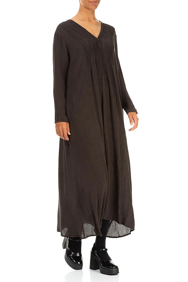 Romantic Forest Brown Silk Viscose Dress 3