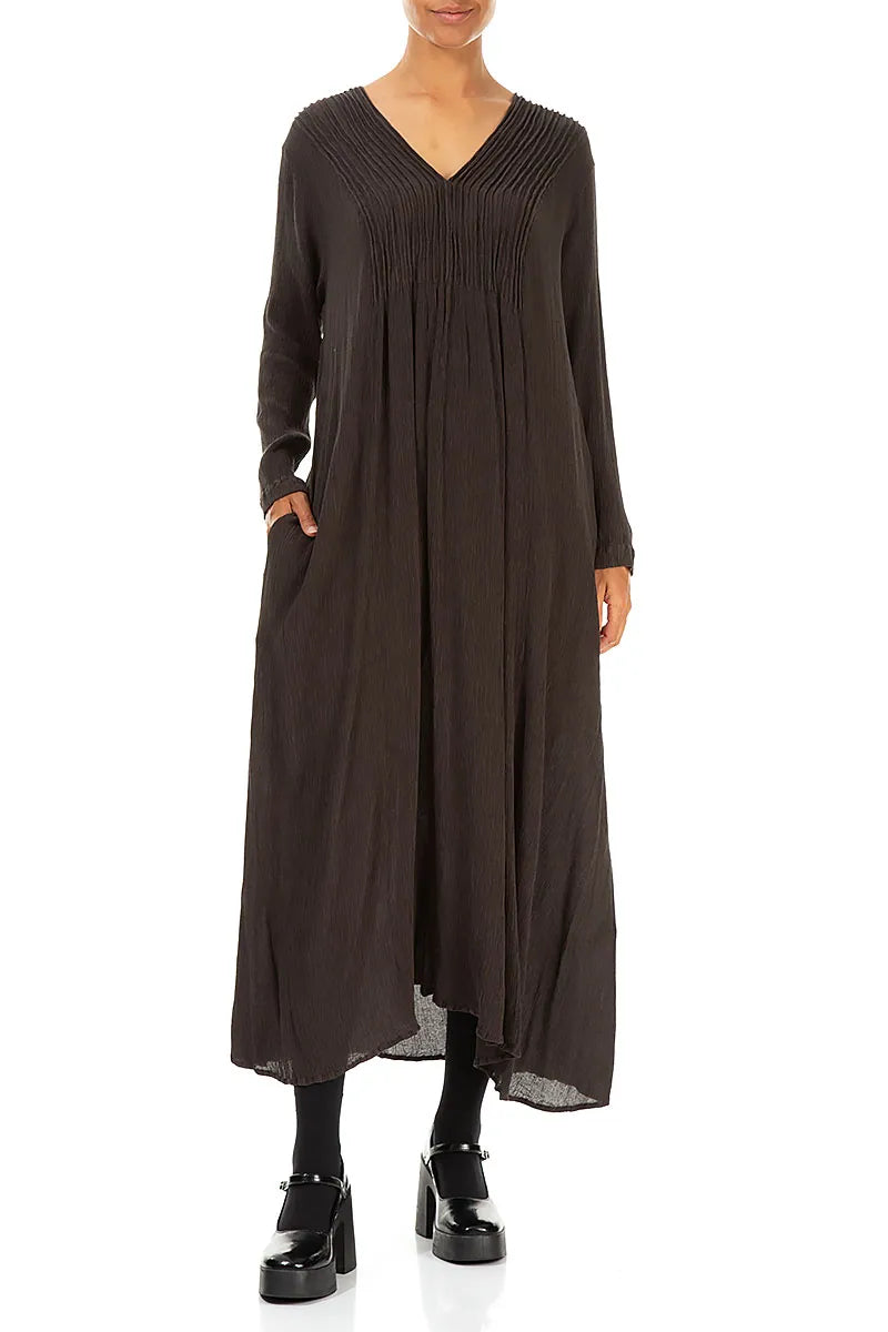 Romantic Forest Brown Silk Viscose Dress 4