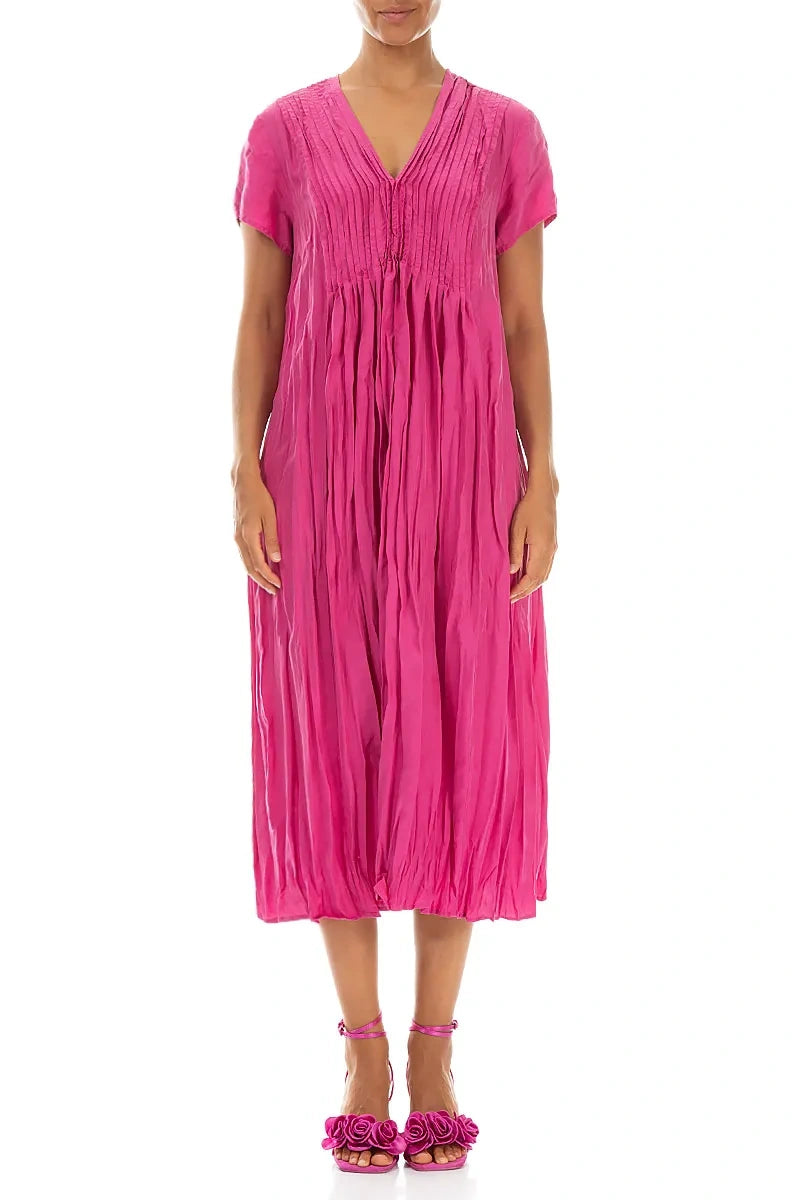 Romantic Fuchsia Crumpled Pure Silk Dress 1
