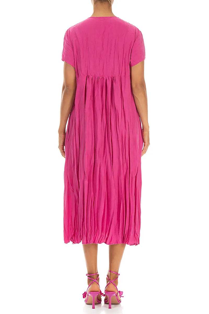 Romantic Fuchsia Crumpled Pure Silk Dress 2