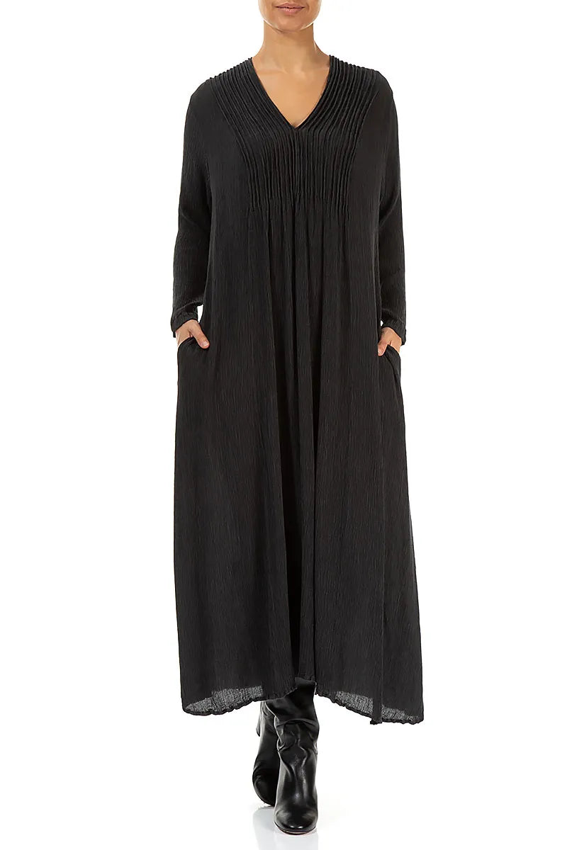 Romantic Graphite Blue Silk Viscose Dress 4