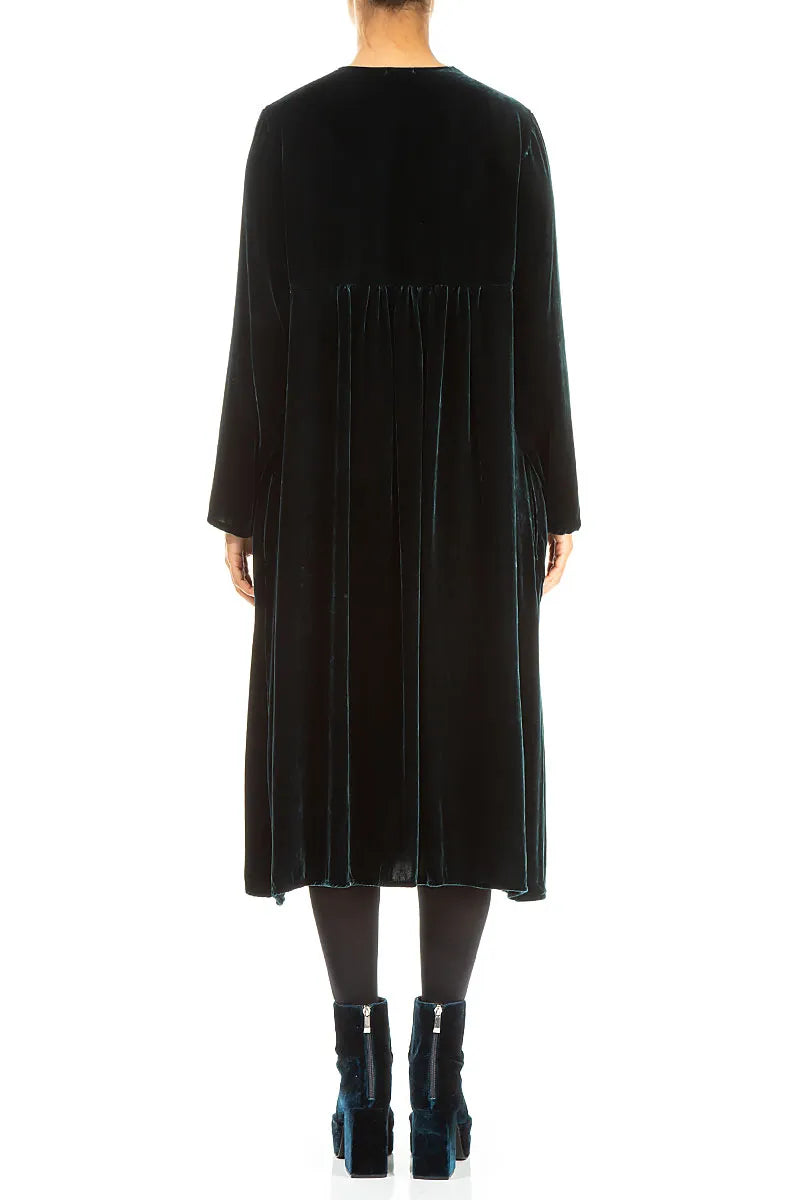 Romantic Long Sleeve V-Neck Peacock Silk Velvet Dress 2