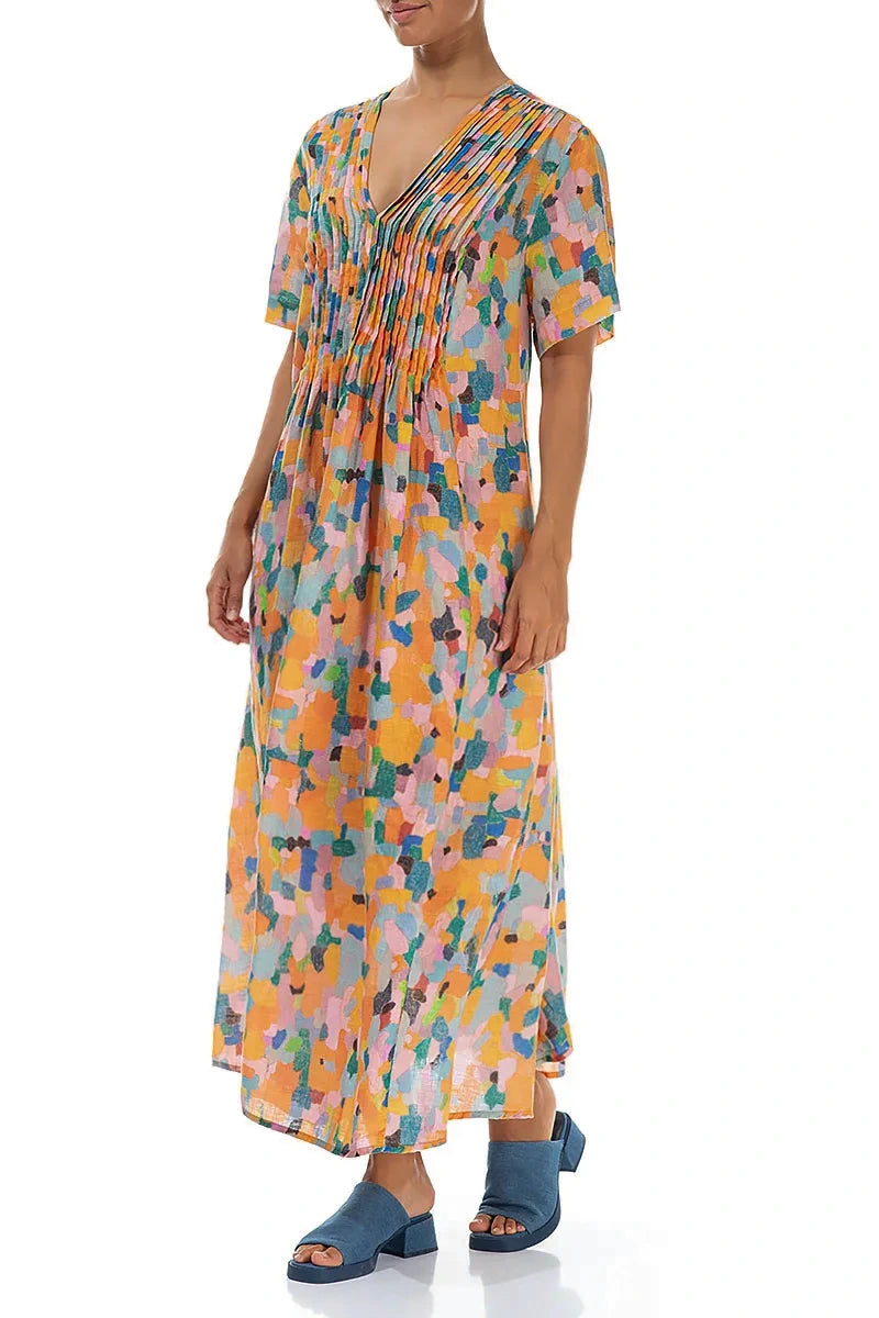 Romantic Orange Burst Linen Dress 4