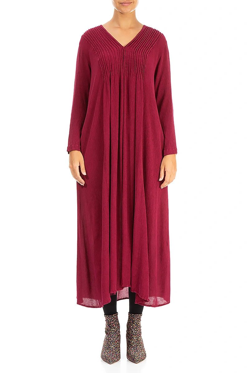 Romantic Ruby Silk Viscose Dress 1
