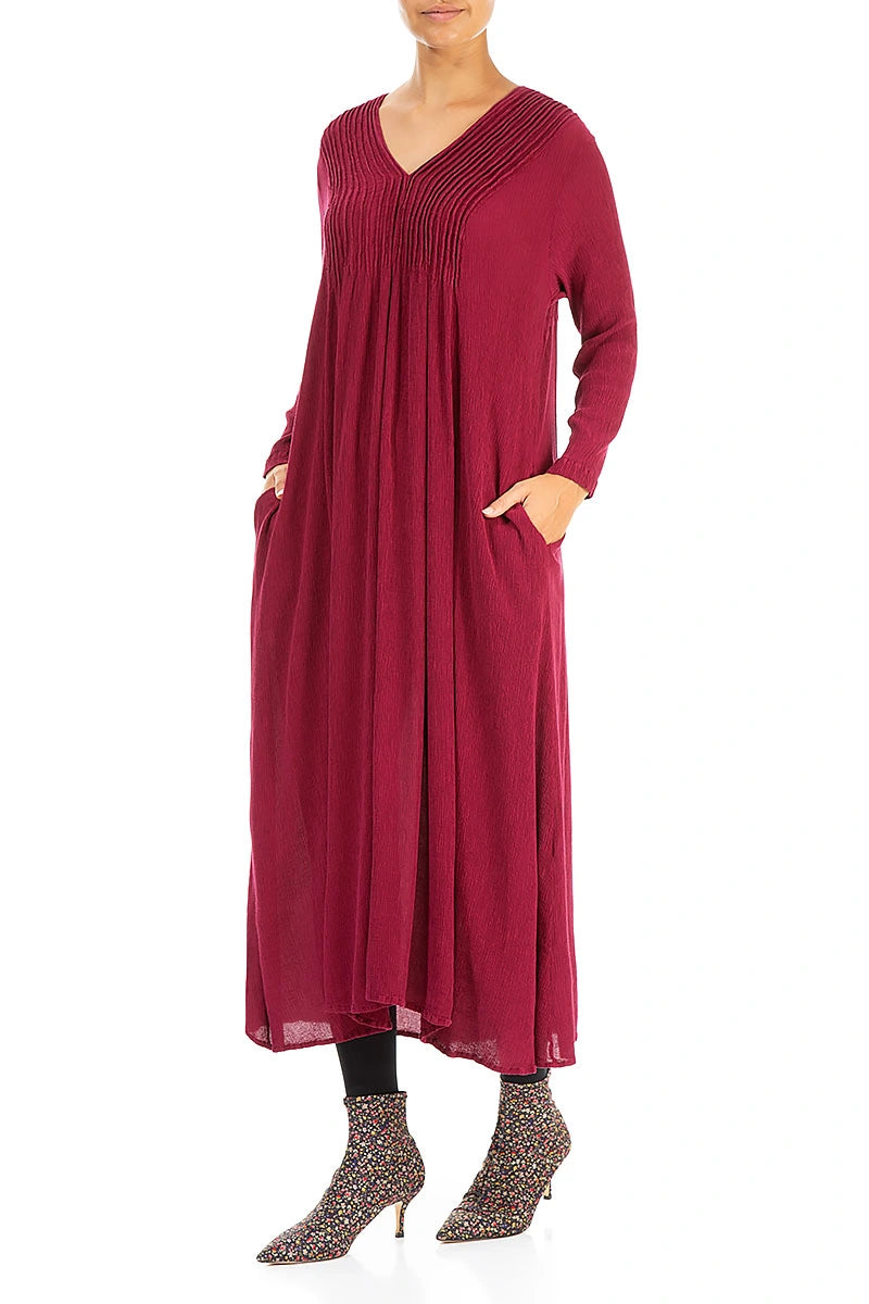 Romantic Ruby Silk Viscose Dress 4