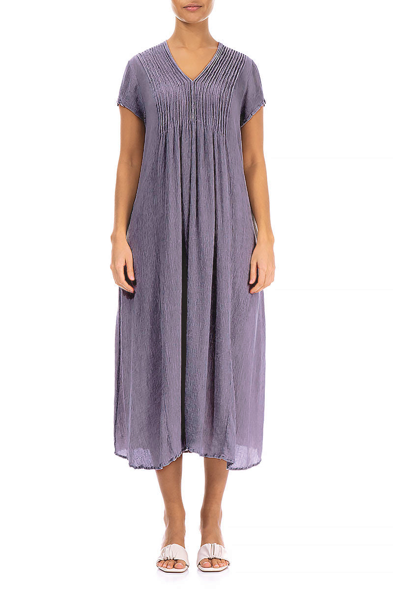 Romantic Violet Crinkled Silk Viscose Dress
