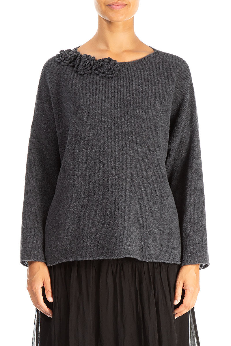 Rosette Dark Grey Wool Sweater 1
