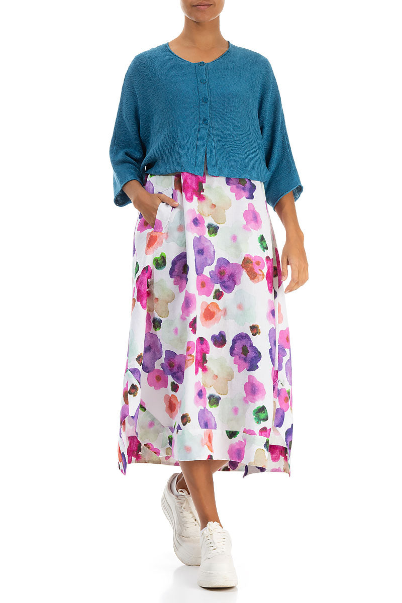 Abgerundeter Cardigan aus Denim-Leinen