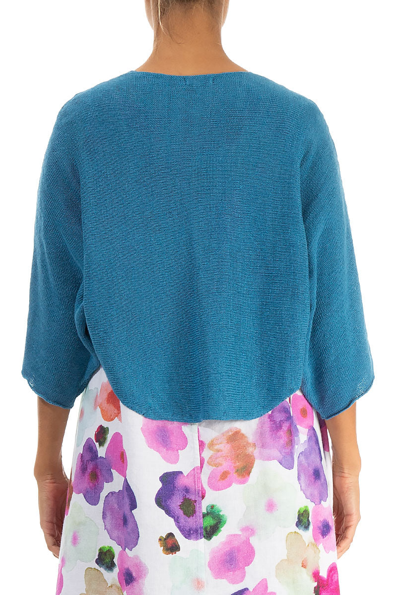 Abgerundeter Cardigan aus Denim-Leinen