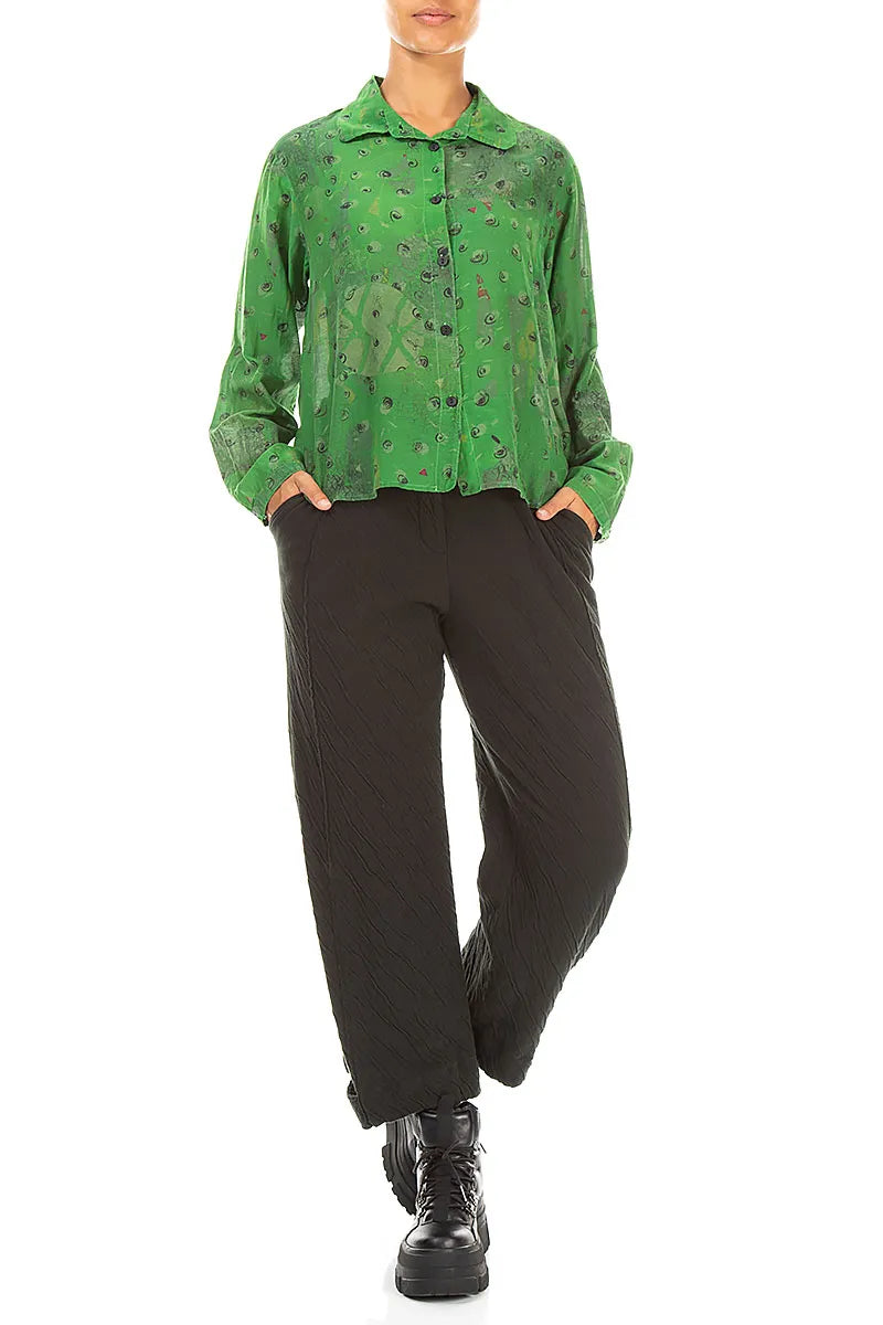 Rounded Hem Shamrock Green Meadow Silk Cotton Shirt