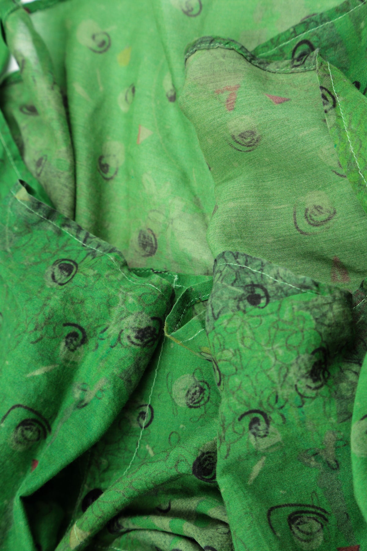 Rounded Hem Shamrock Green Meadow Silk Cotton Shirt