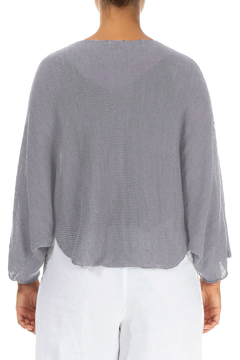 Rounded Light Grey Linen Cardigan